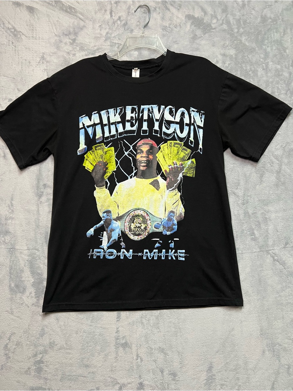 Mike Tyson Graphic Tee Shirt Mens Medium Black 90s Bootleg Rap Style Cash WBC